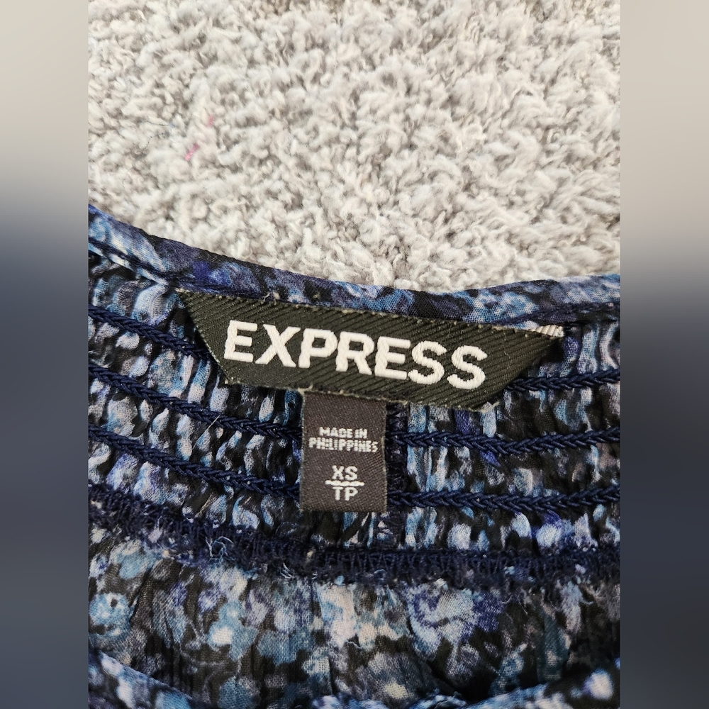 Express Blue Flower Pattern Ruffle And Smocking E… - image 2